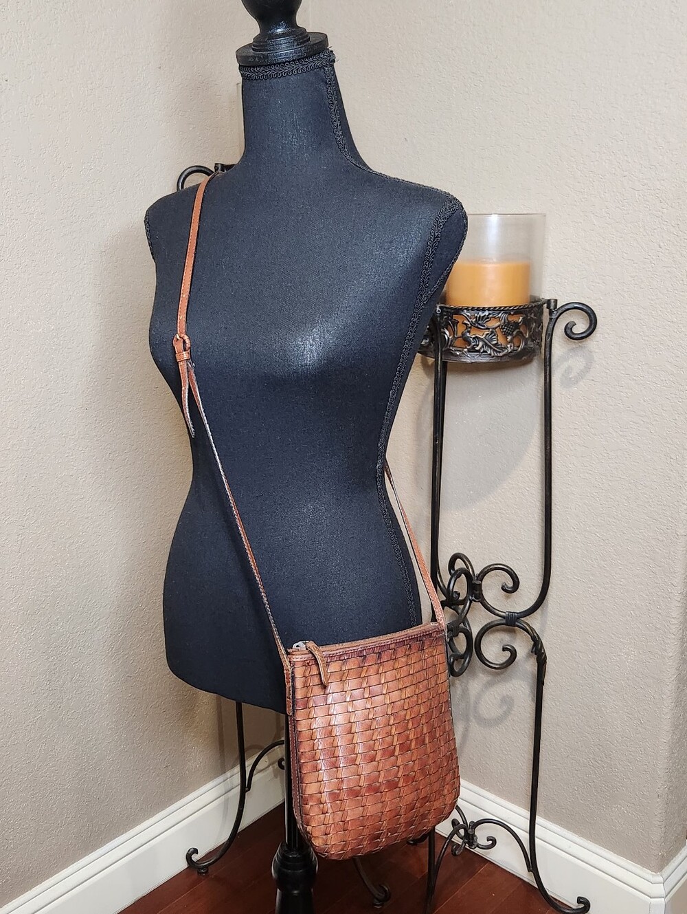 Vintage 90's Fossil Woven Leather Crossbody Boho Bag